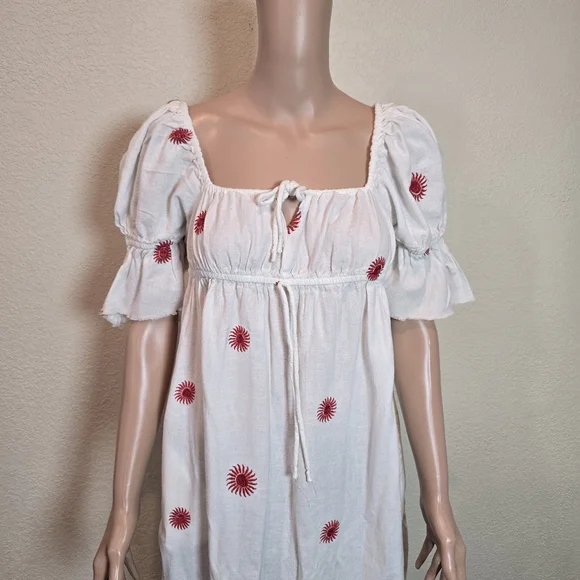 Free People Midi Dress Ivory Red Emory Embroider Cotton Preppy Boho Small - Picture 5 of 16